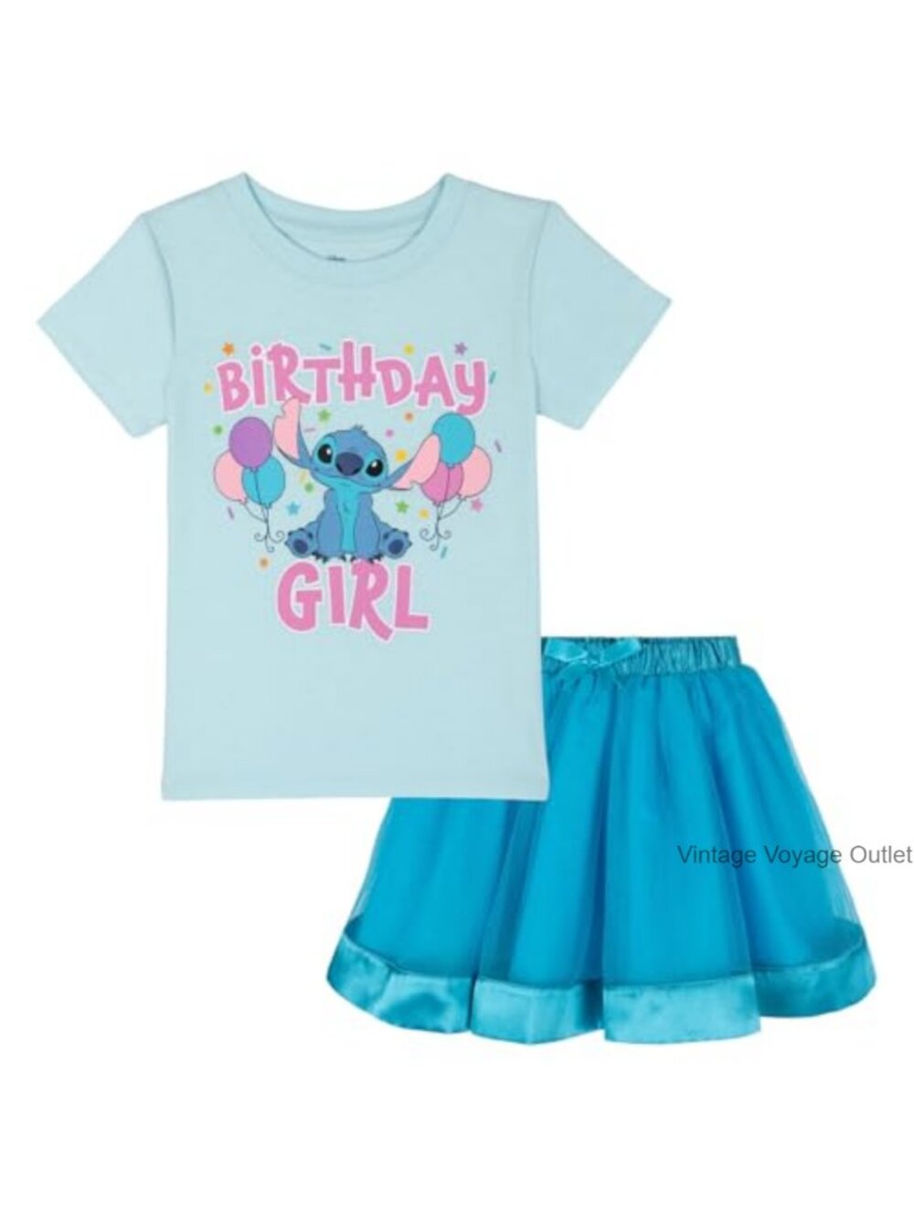 Girls 2-Piece Birthday Outfit with Tulle Tutu Skirt Shirt Set